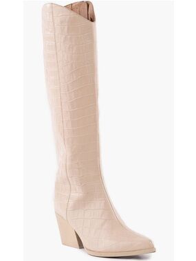 Seychelles Begging You Pointed Toe Croc Embossed Cream Leather Boots New!